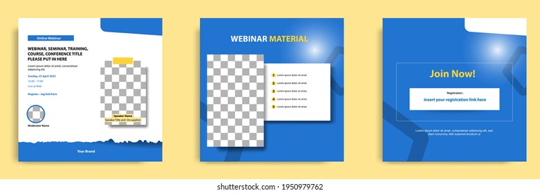 Establecer una colección de paquetes de la plantilla de publicación de medios sociales. Diseño para seminarios web en línea, conferencia, capacitación, seminario, curso y video de aprendizaje. Un estilo sobrio y minimalista.