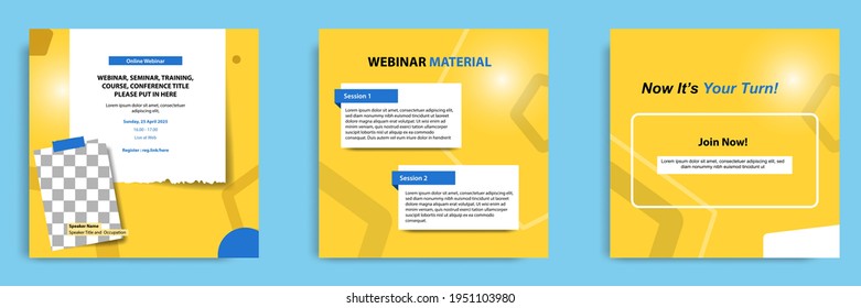 Set bundle collection of social media post template. Layout for online webinar, conference, training, seminar, course, and learning video. Minimal modern and simple style.