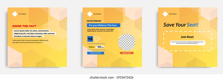Set bundle collection of social media post template. Layout for online webinar, conference, training, seminar, course, and learning video. Minimal modern and simple style.