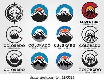 set bundle colorado logo design with mountain, forest and cloud vector illustration