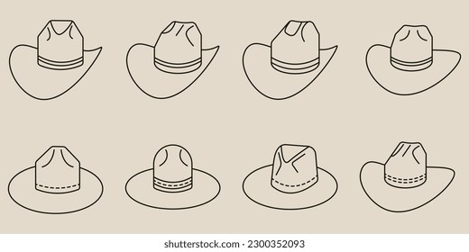 set bundle cowboy hate with line art style logo vector icon design. business symbol template illustration