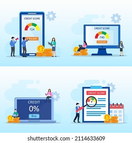Set bundle Credit score vector concept. Flat vector template Style Suitable for Web Landing Page.
