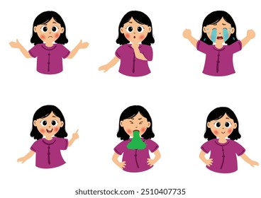 set or bundle of cute child facial expression emoji emoticons