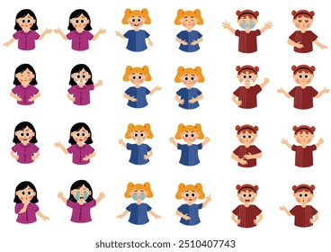 set or bundle of cute child facial expression emoji emoticons