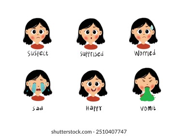 Conjunto o Paquete de emojis de expresión facial infantil lindo