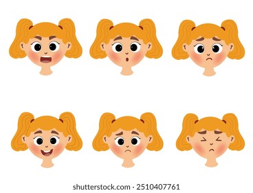 set or bundle of cute child facial expression emoji emoticons