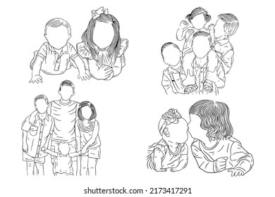 Set Bundle Cute Happy Sibling Brother and Sister Daughter and Son Babies Family children Kids Line Art Hand Drawn illustration