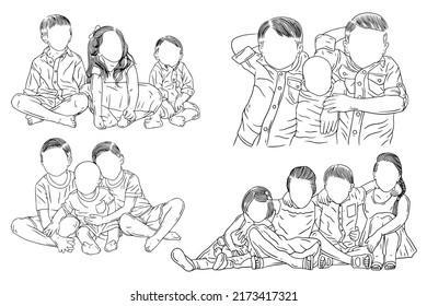 Set Bundle Cute Happy Sibling Brother and Sister Daughter and Son Babies Family children Kids Line Art Hand Drawn illustration