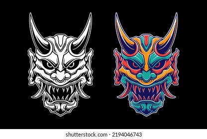 Set bundle design of Japanese mask vector illustration