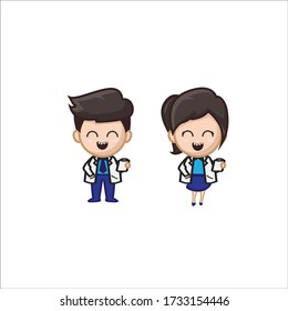 Set Bundle doctor enfermera corova virus covid19 caracter chibi