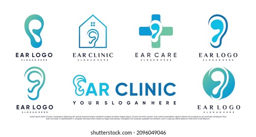 Set bundle of ear clinic logo design with creative element Premium Vector