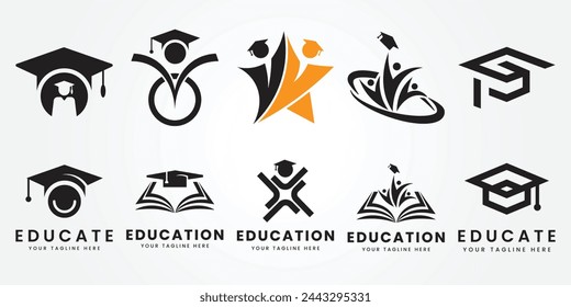 set bundle education logo icon design vector illustration