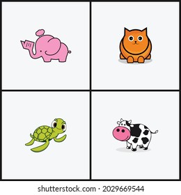 set bundle elephant, cat, turtle, cow cute animal 