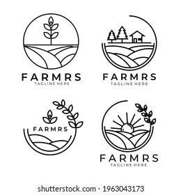 set or bundle farms logo line art badge vector illustration design