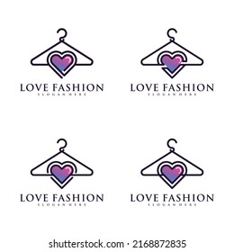 Set bundle of fashion love logo design with hanger and creative concept Premium Vector