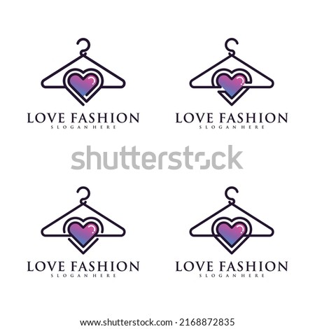 Set bundle of fashion love logo design with hanger and creative concept Premium Vector