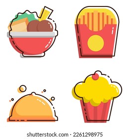 set bundle fast food icon with outline illustration