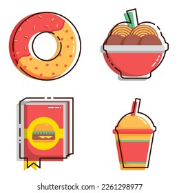 set bundle fast food icon with outline illustration
