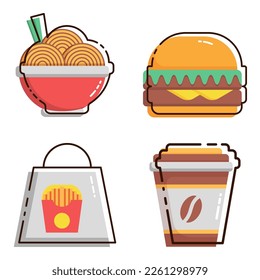 set bundle fast food icon with outline illustration