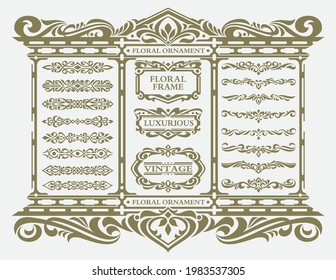 set of bundle floral frame and corner ornament