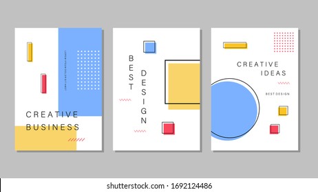 Set bundle of Geometric Cover Designs for Annual Report, Brochures, Flyers, Presentations, Leaflet, Magazine A4 Size. Cover template design vector with geometric shapes background.