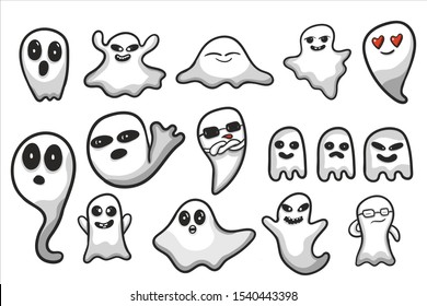 Set bundle ghost halloween vector illustration with clean background