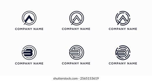 Set bundle global tech letters A and B logo design