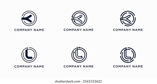 Set bundle global tech letters K and L logo design