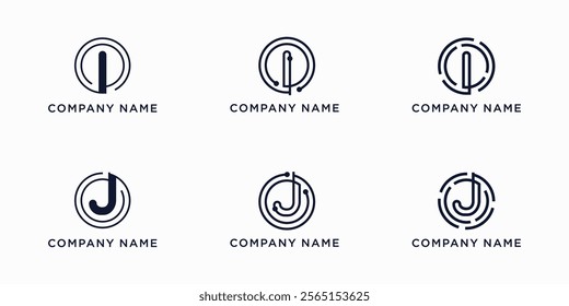 Set bundle global tech letters I and J logo design