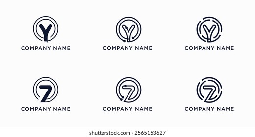 Set bundle global tech letters Y and Z logo design