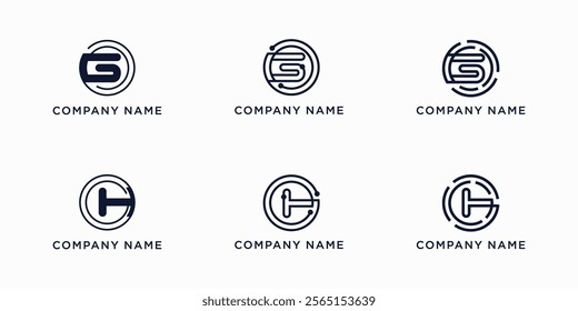 Set bundle global tech letters G and H logo design