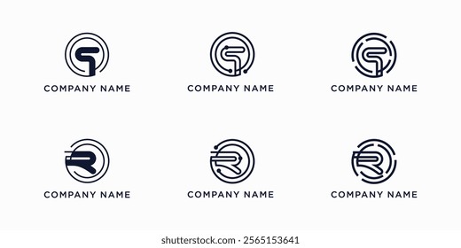 Set bundle global tech letters Q and R logo design