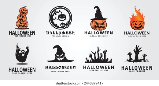 set bundle halloween logo icon design inspiration with tree and moon vector illustration