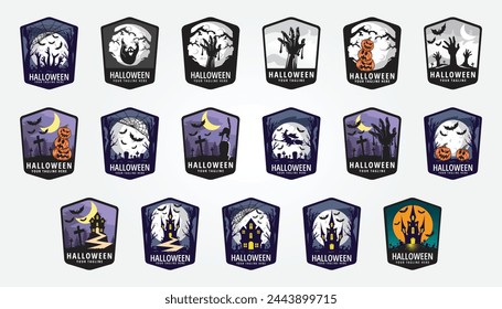 Set Paket Halloween Logo Icon Design Inspiration mit Baum und Mond Vektorillustration