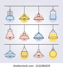 conjunto y conjunto de luces de lámpara modernas colgantes símbolo de icono de luz logotipo diseño de ilustración vectorial