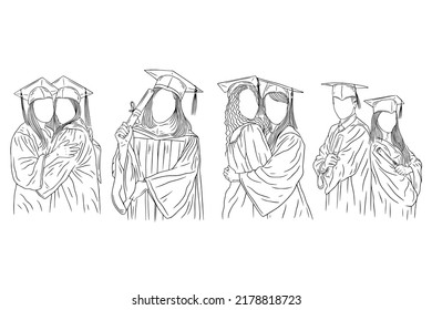 Set Bundle Happy Best friends happy graduation women girls university line arts style hand drawn illustration