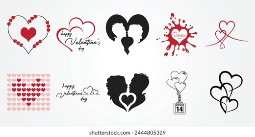 set bundle Happy Valentine's Day Text logo vector and Creative Hearts Expression