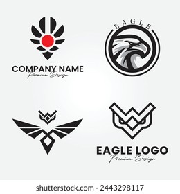 set bundle head eagle logo design, phoenix vector emblem, bird falcon vector wings logo template