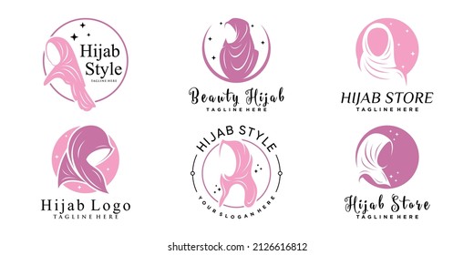 Set bundle of hijab logo design template with unique concept Premium Vector