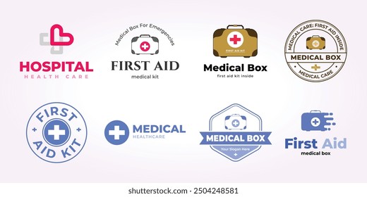 set Bundle Krankenhaus-Logo Gesundheitswesen Symbol Erste-Hilfe-Kit Vorlage Vektorgrafik