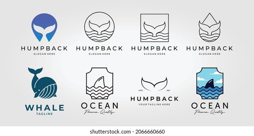 Set Bundle of Humpback Whale tail Logo Vector, Pack Design Illustration of Nautical Nature Concept