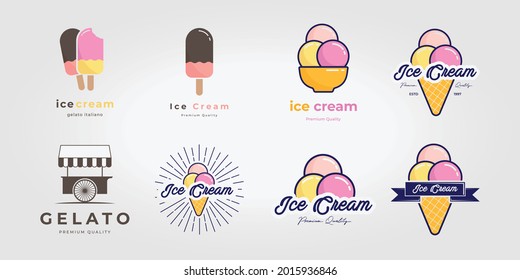 Set Bundle Ice Cream Logo Icon Vintage Vector Illustration Design