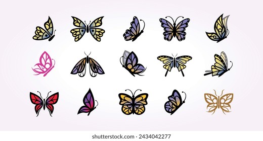 set bundle icon of butterfly icon logo vector vintage template. illustration design of insect metamorphose