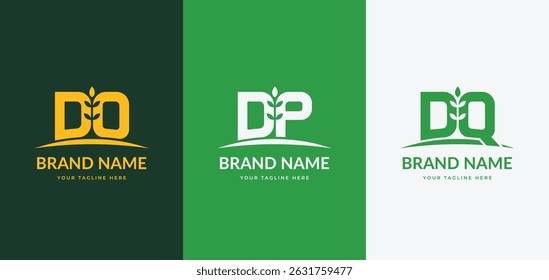 Set Bundle Initial letters DO, DP and DQ with grow plant logo design