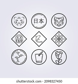 set and bundle of kamon, japanese family symbol logo stamp vector illustration design icon vector illustration line art simple modern