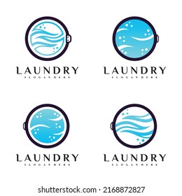 Set bundle of laundry and washing logo design inspiration with creative concept Premium Vector