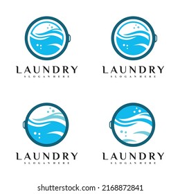 Set bundle of laundry and washing logo design inspiration with creative concept Premium Vector