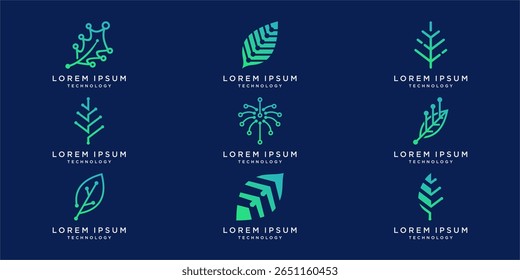 Set bundle of leaf tech logo design