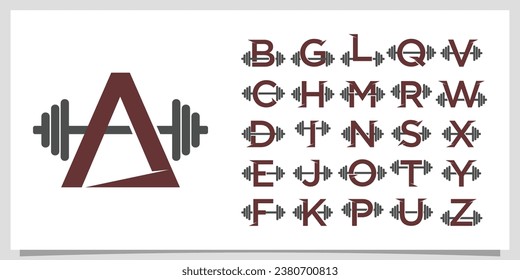 Establecer una letra de paquete gimnasio con la plantilla de diseño de logotipo de barbacoa concepto único Vector Premium