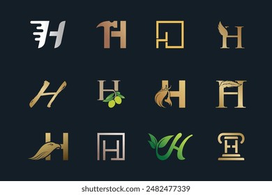 Set bundle letter logo design for initial unique style Premium Vector